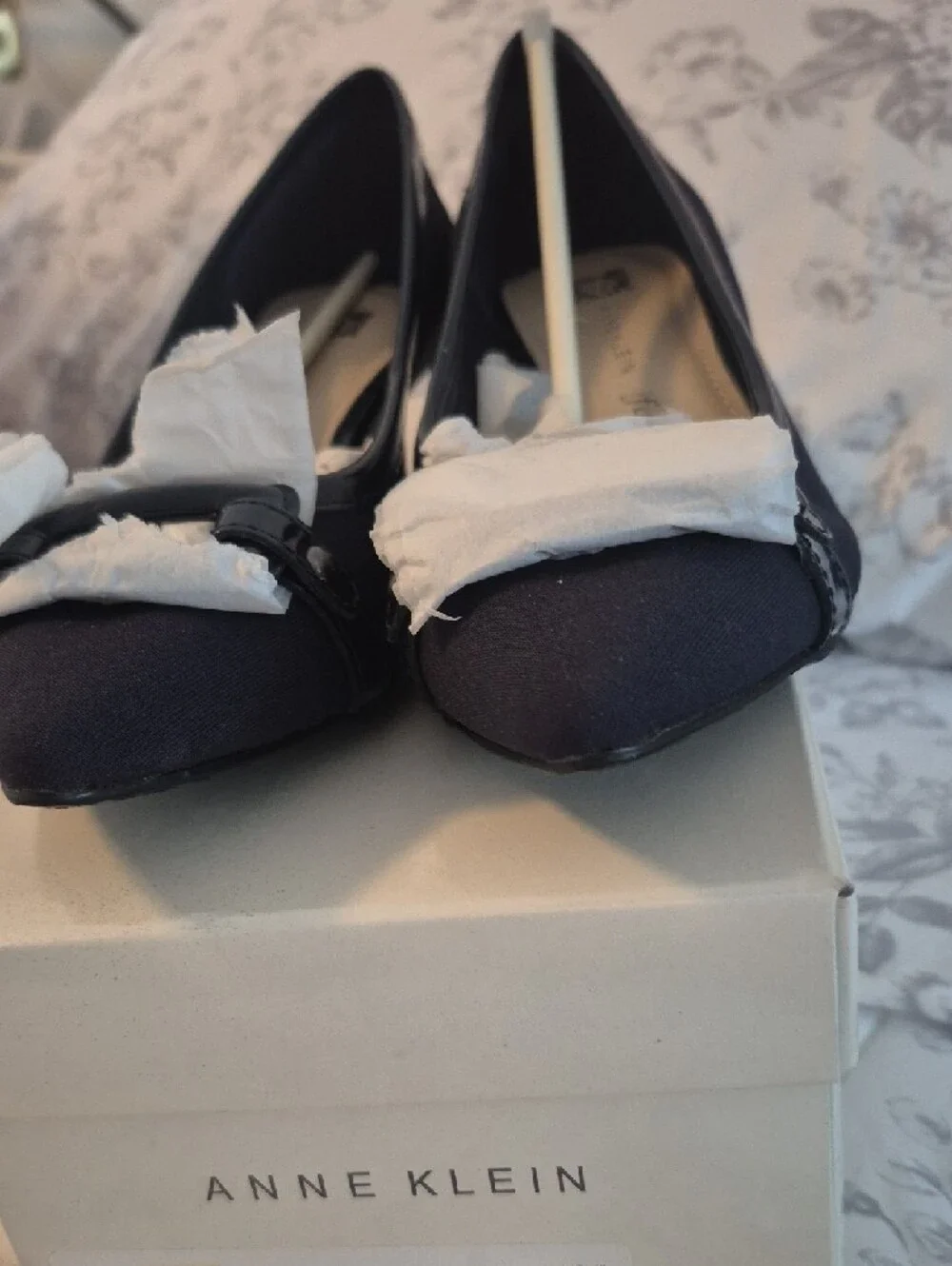 Anne Klein Navy Pointed-Toe Flats with Decorative Buckle - Picture 4 of 4